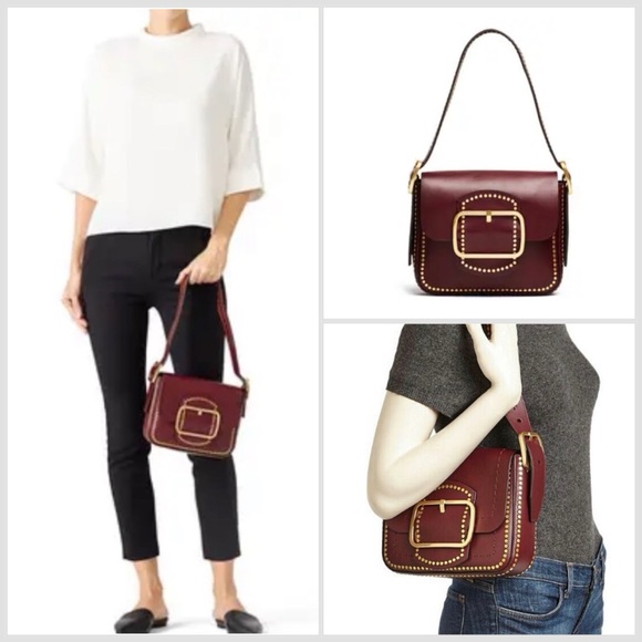 RARE! Tory Burch Port Leather Sawyer Studded Shoulder Bag - Picture 4 of 16